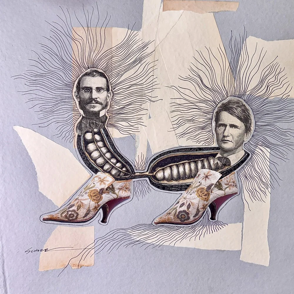 Mirage 8 - Fraternal is a mixed media collage drawing by NC artist Natalie Schorr