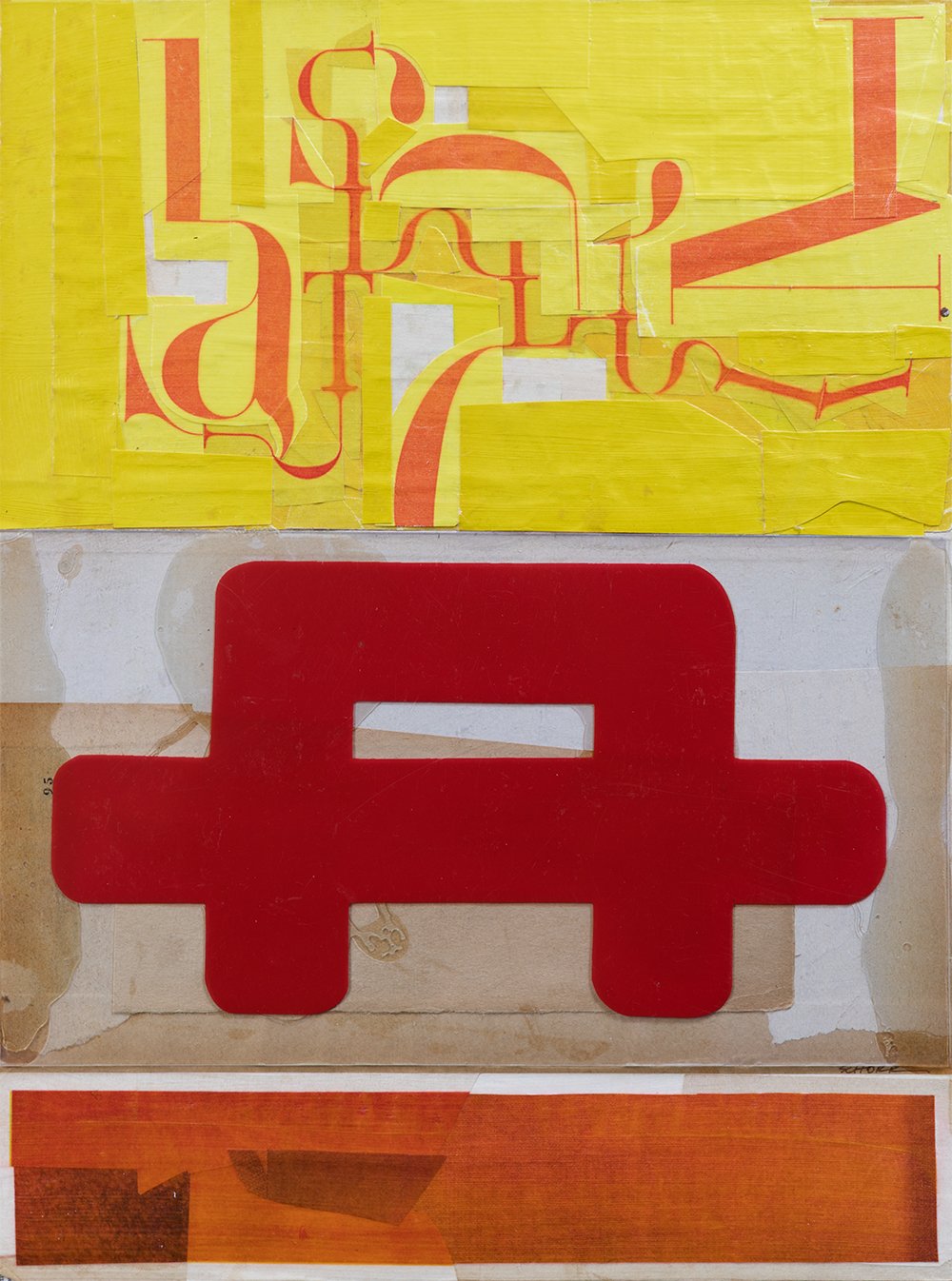 Deconstructed Typography 5 - a mixed media collage with ephemera, pen, and plastic sign lettering by NC artist Natalie Schorr