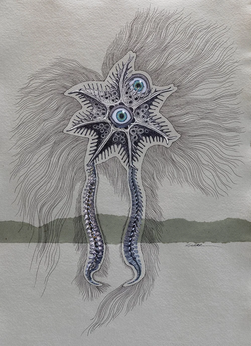 Spine is a mixed media analog collage by North Carolina artist Natalie Schorr.