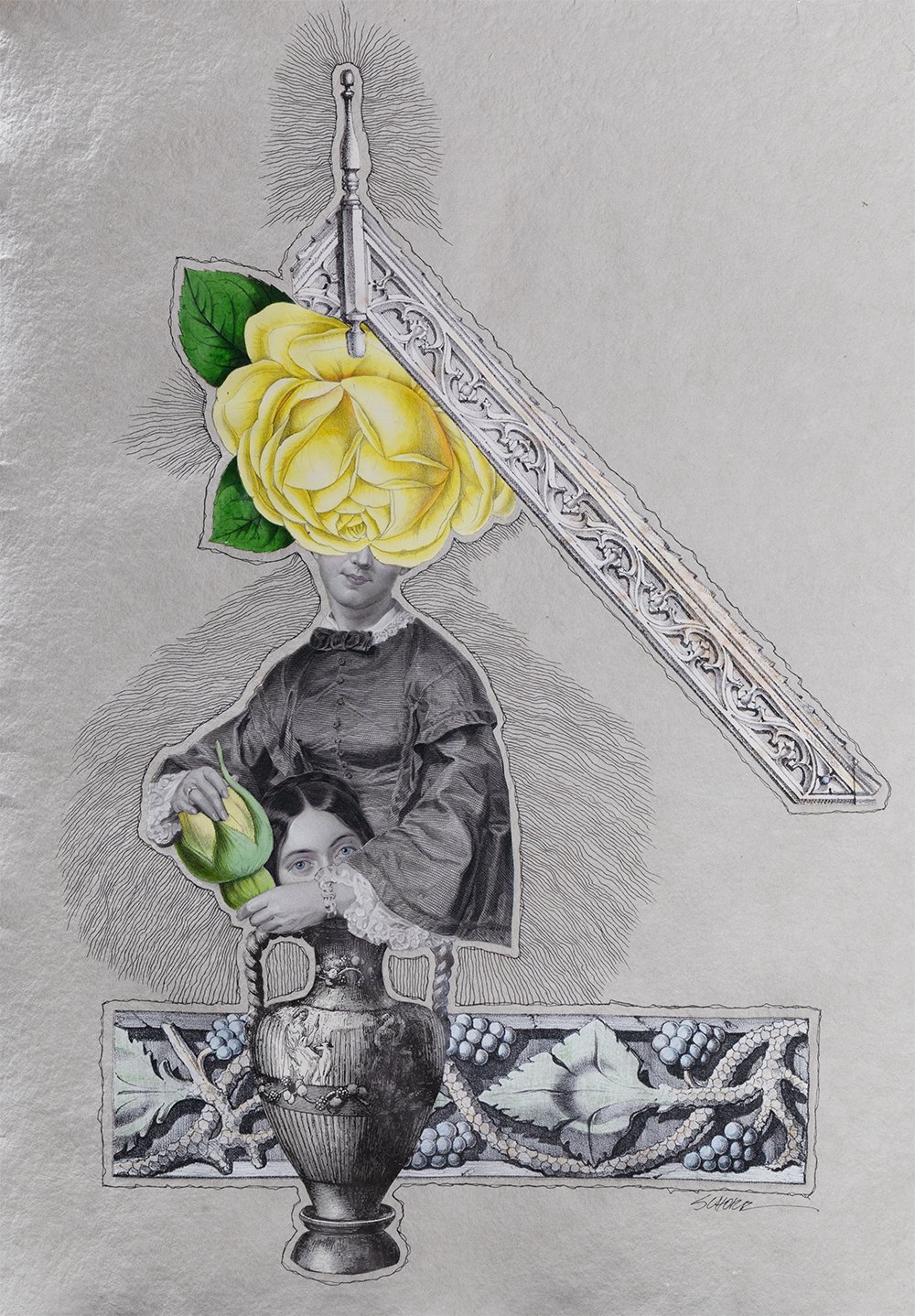 Reliquary 2 is a mixed media collage by North Carolina artist Natalie Schorr.