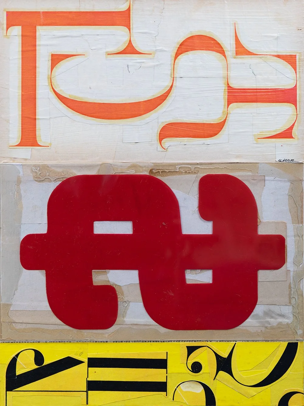 Deconstructed Typography 8 - a mixed media collage with ephemera, pen, and plastic sign lettering by NC artist Natalie Schorr