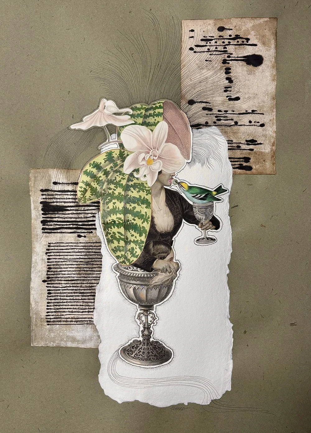 Reliquary 10 is a mixed media analog collage by North Carolina artist Natalie Schorr.
