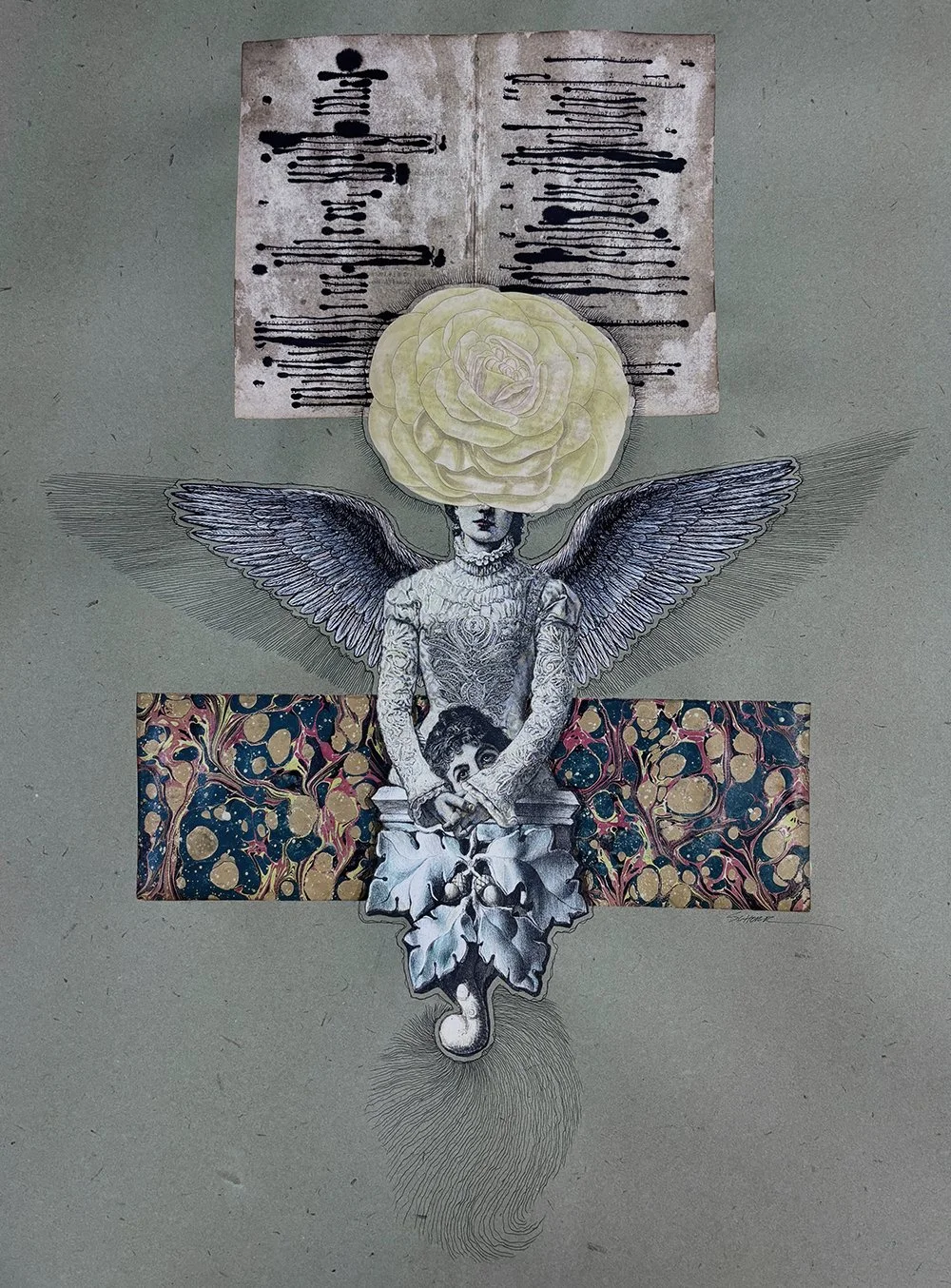 Reliquary 9 is a mixed media analog collage by North Carolina artist Natalie Schorr.