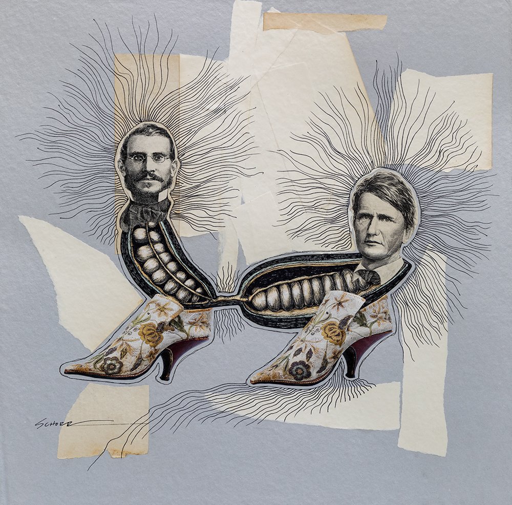 Fraternal is an analog mixed media collage by North Carolina artist Natalie Schorr.