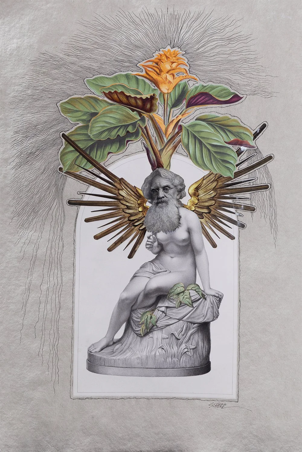 Archangel is a mixed media analog collage by Natalie Schorr.