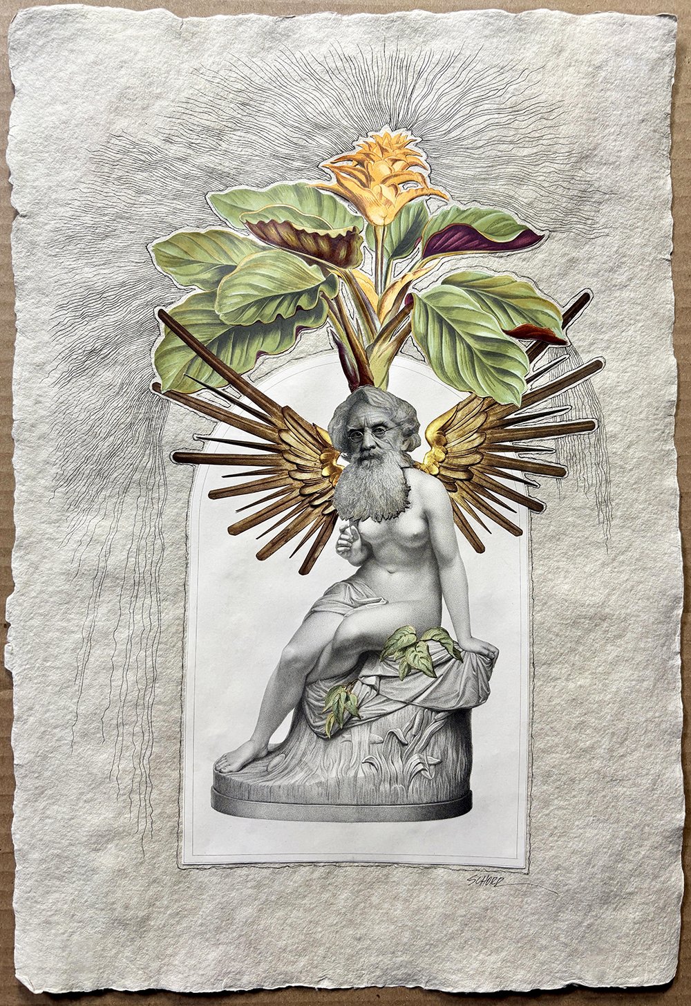 Archangel is a mixed media analog collage by Natalie Schorr.