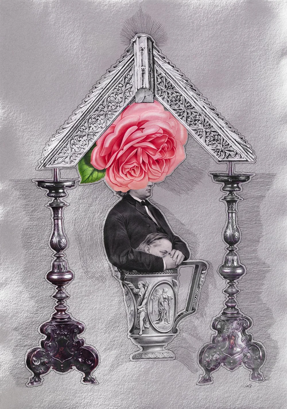 Reliquary 4 is a mixed media collage by North Carolina artist Natalie Schorr.
