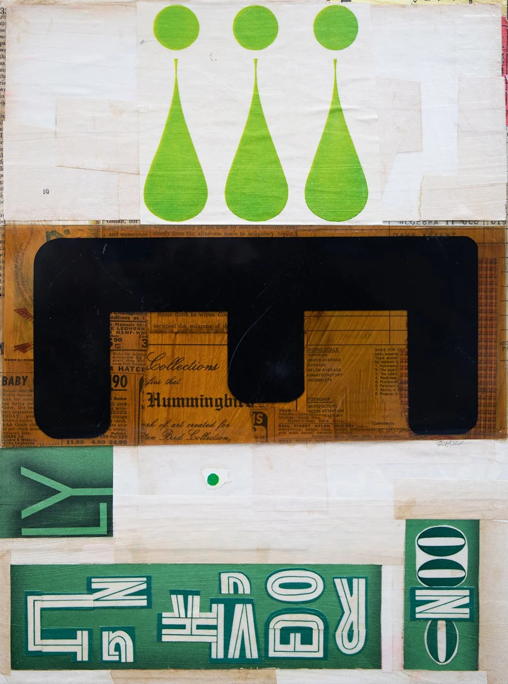 Deconstructed Typography 6 - a mixed media collage with ephemera, pen, and plastic sign lettering by NC artist Natalie Schorr