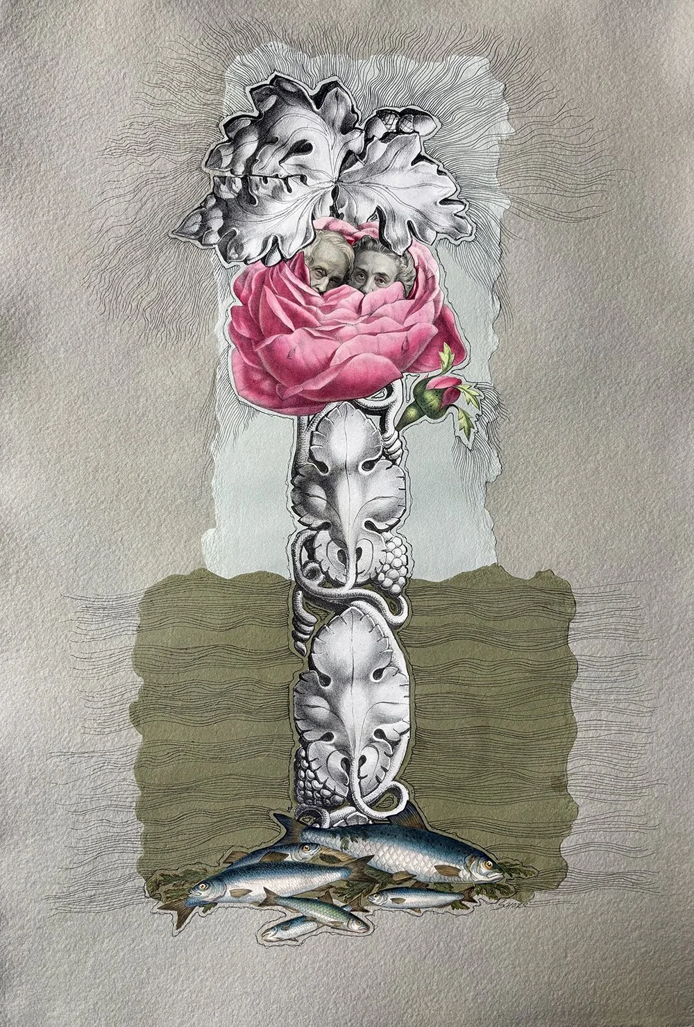 Reliquary 8 is a mixed media analog collage by North Carolina artist Natalie Schorr.
