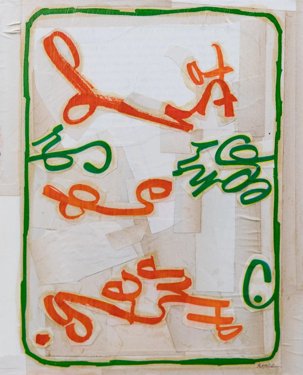 Deconstructed Typography 11 - a mixed media collage with ephemera, pen, and plastic sign lettering by NC artist Natalie Schorr