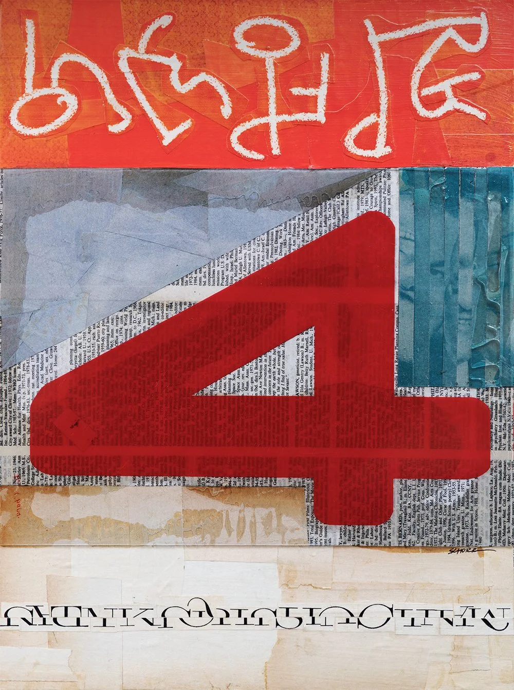 Deconstructed Typography 4 - a mixed media collage with ephemera, pen, and plastic sign lettering by NC artist Natalie Schorr