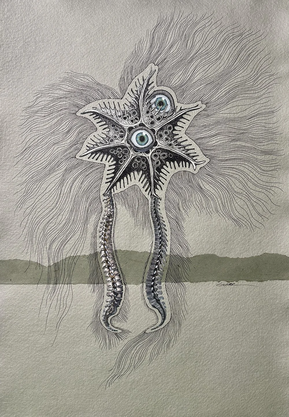 Mirage 7 - Spine is a drawing / collage by NC artist Natalie Schorr