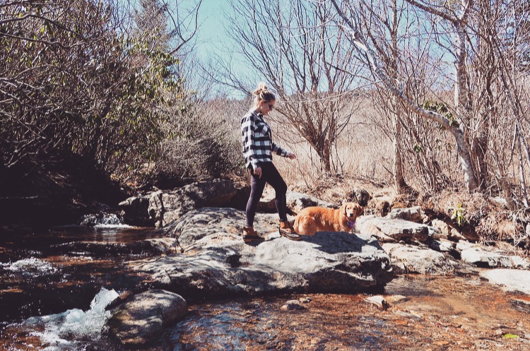 Summer and I making our trek through streams as we headed to the Upper Falls (March 2017, Asheville, North Carolina)