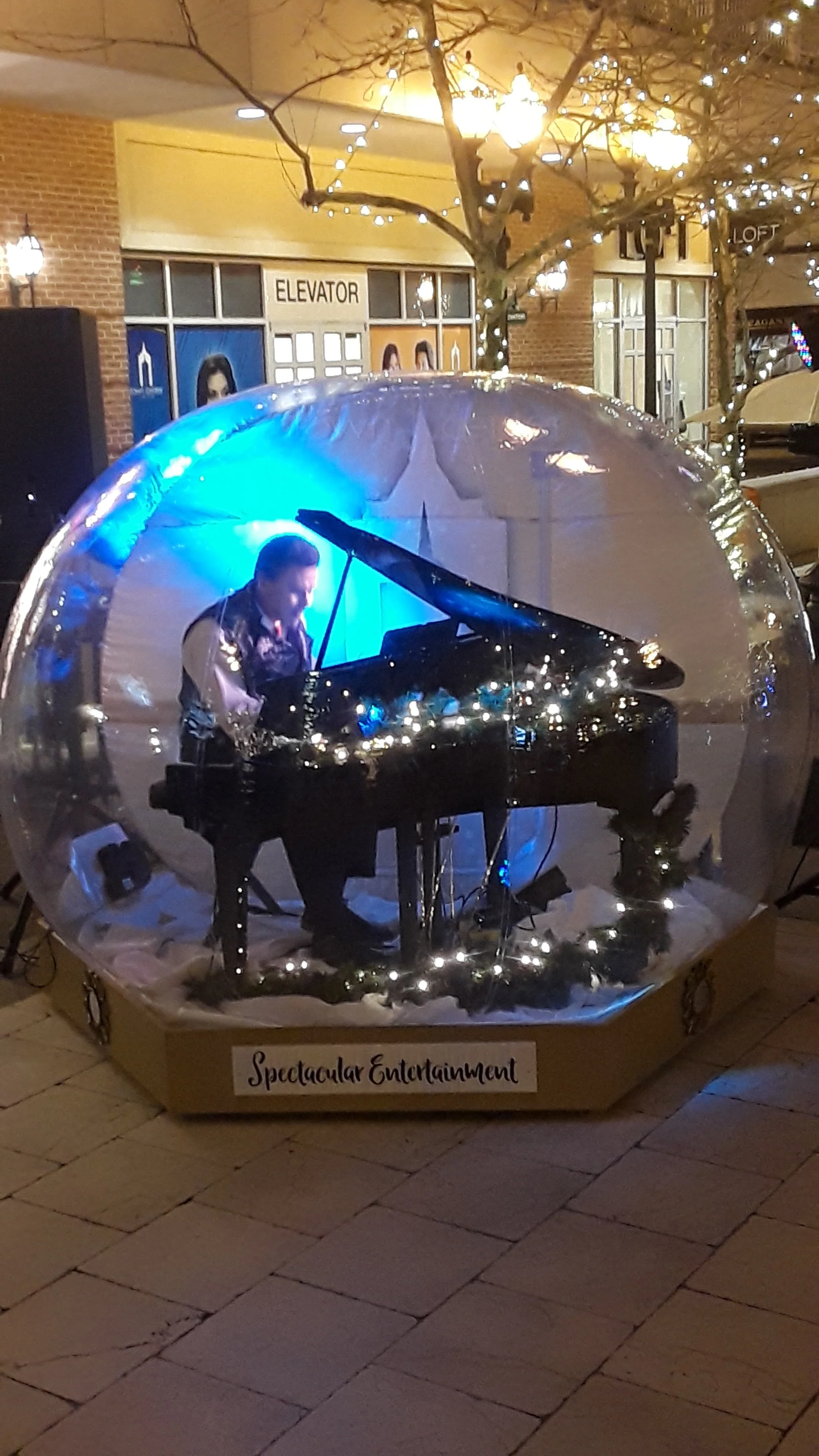 The “Snow Globe” piano performance in Virginia Beach Town Center, December 2018