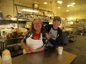 Jeanie Steward and Katie Ringsmuth in South Naknek’s mess hall. http://alaskahistoricalsociety.org/category/alaska-canneries/