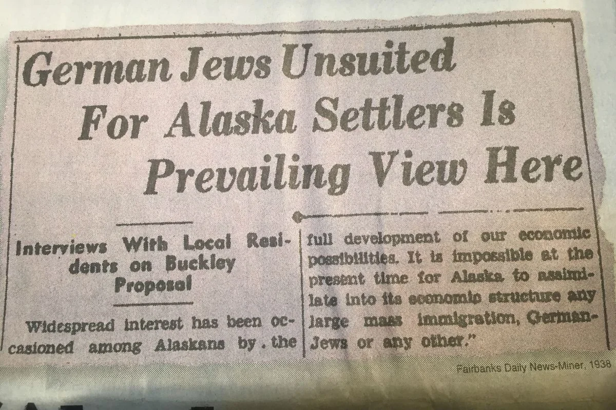 Clipping from the Fairbanks Daily News-Miner in 1938, showing widespread rejection of the Slattery Report proposing Jewish resettlement in Alaska. From: https://www.adn.com/resizer/qGDLvnMFYUP7RgYJC2Eu5KT4__8=/1200x0/wp-adn.s3-website-us-west-2…