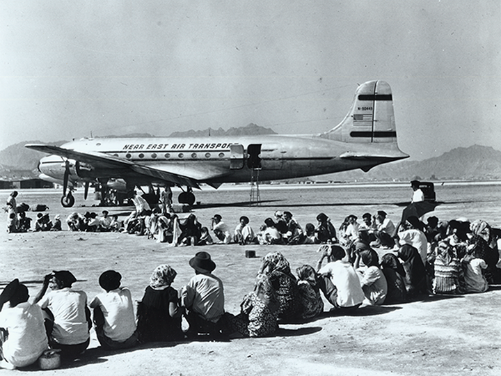 Though the Jewish resettlement plan never came to fruition in Alaska, an exhibit in the Alaska Jewish Museum highlights that, in the late 1940s and early 50s, Alaska Airlines pilots helped airlift Jewish refugees to Israel, risking their jobs to do so. Courtesy of the Alaska Jewish Museum; "Alaska's Contribution to Operation Magic Carpet" exhibit. From http://www.alaskajewishmuseum.com/exhibit. 