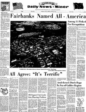Fairbanks Daily News-Miner announces "All-American City" status, 1968.