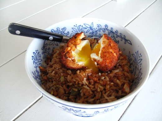 Pancetta Leek Rice with 5 Minute Egg