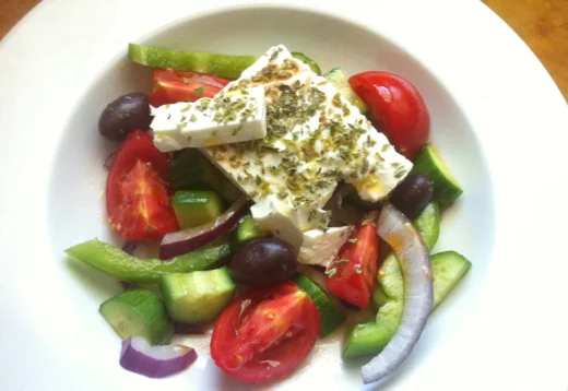 Greek Salad with Tomato-Water Vinaigrette