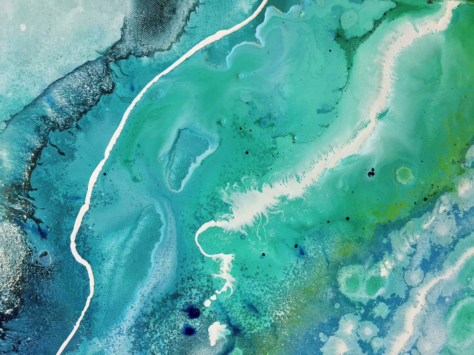 Acrylic and resin on canvas Green ocean artwork Brenda Stone Art