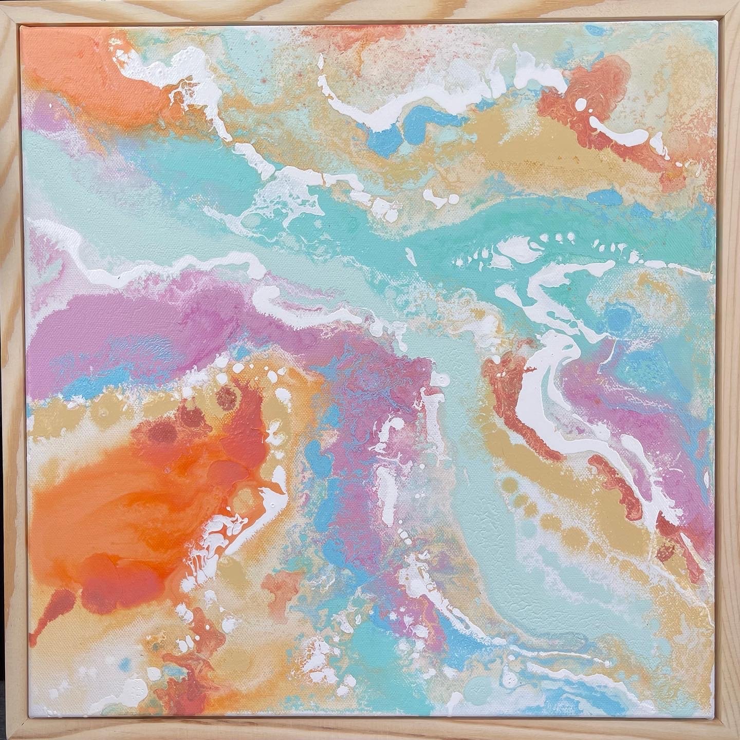 acrylic & resin on canvas. Coral Flow. 2023 Brenda Stone Art original.