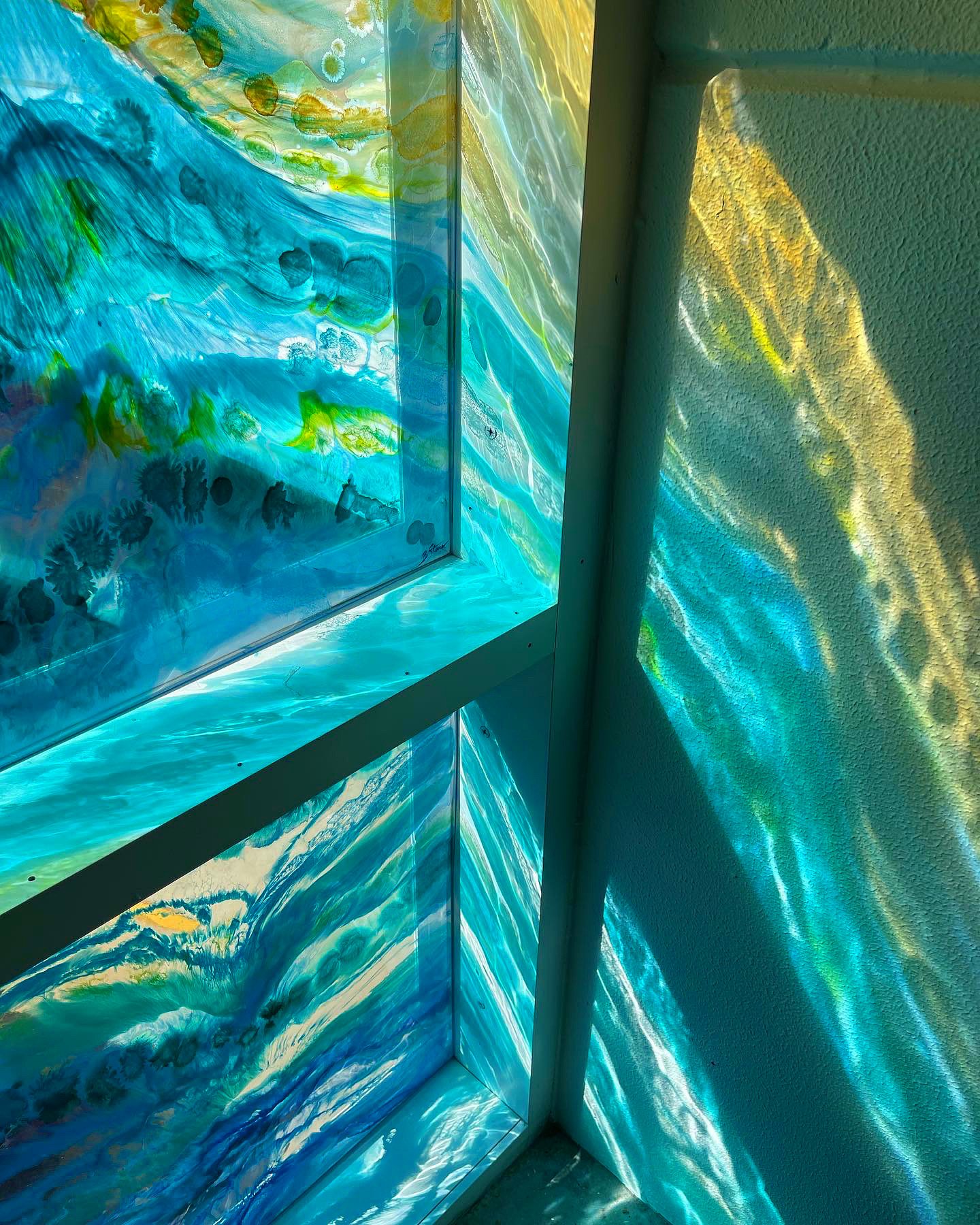 Resin ocean scape on windows 2022. Brenda Stone Art original.