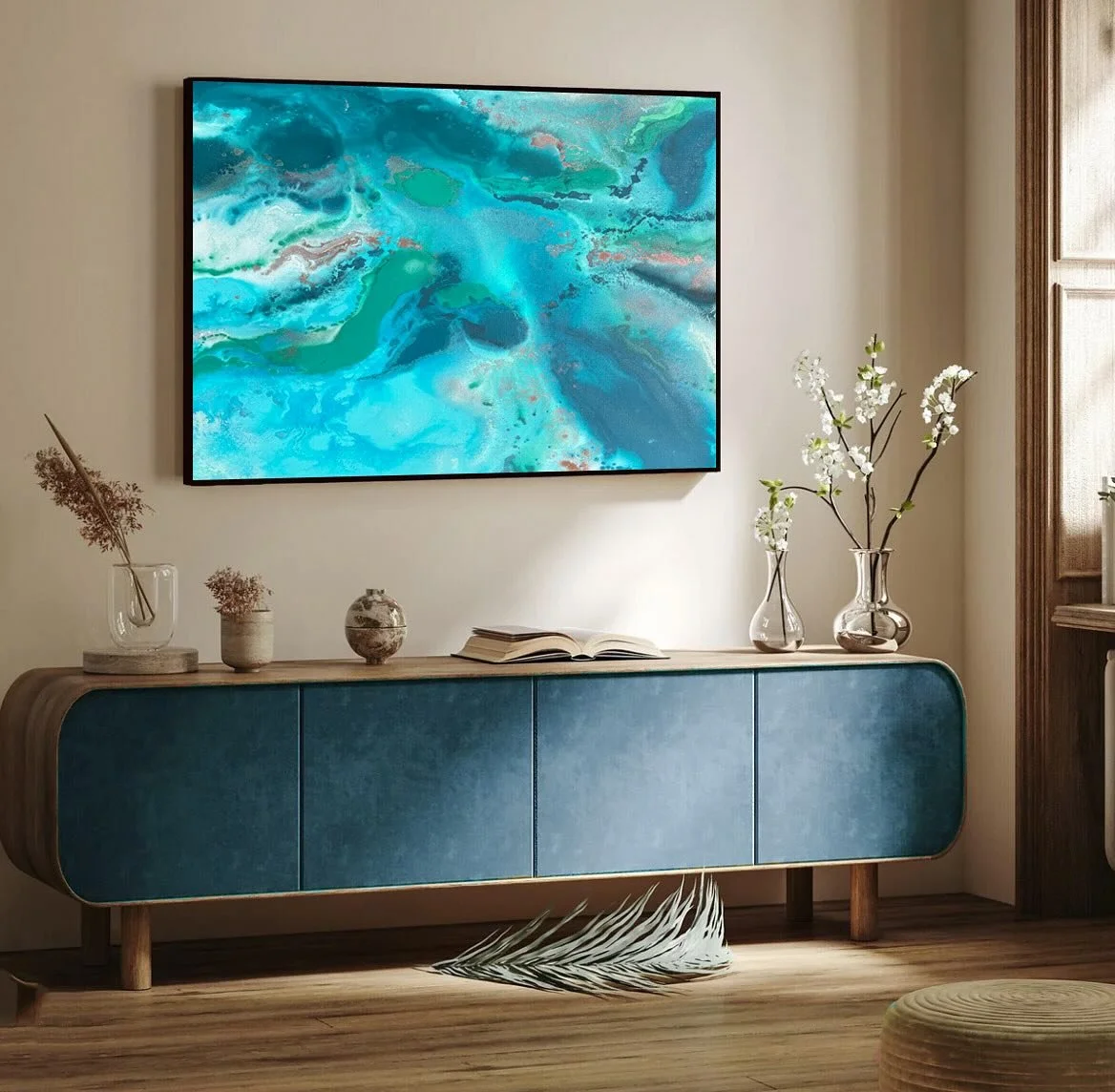 All the teal tones you could ever ask for in this abstract! π©΅ππ 
*insert a teal coloured love heart β¬οΈ 
I truly believe that ocean tones can be brought into any space! Blues and cooler hues bring a sense of calm and liveliness 
#customart #artc