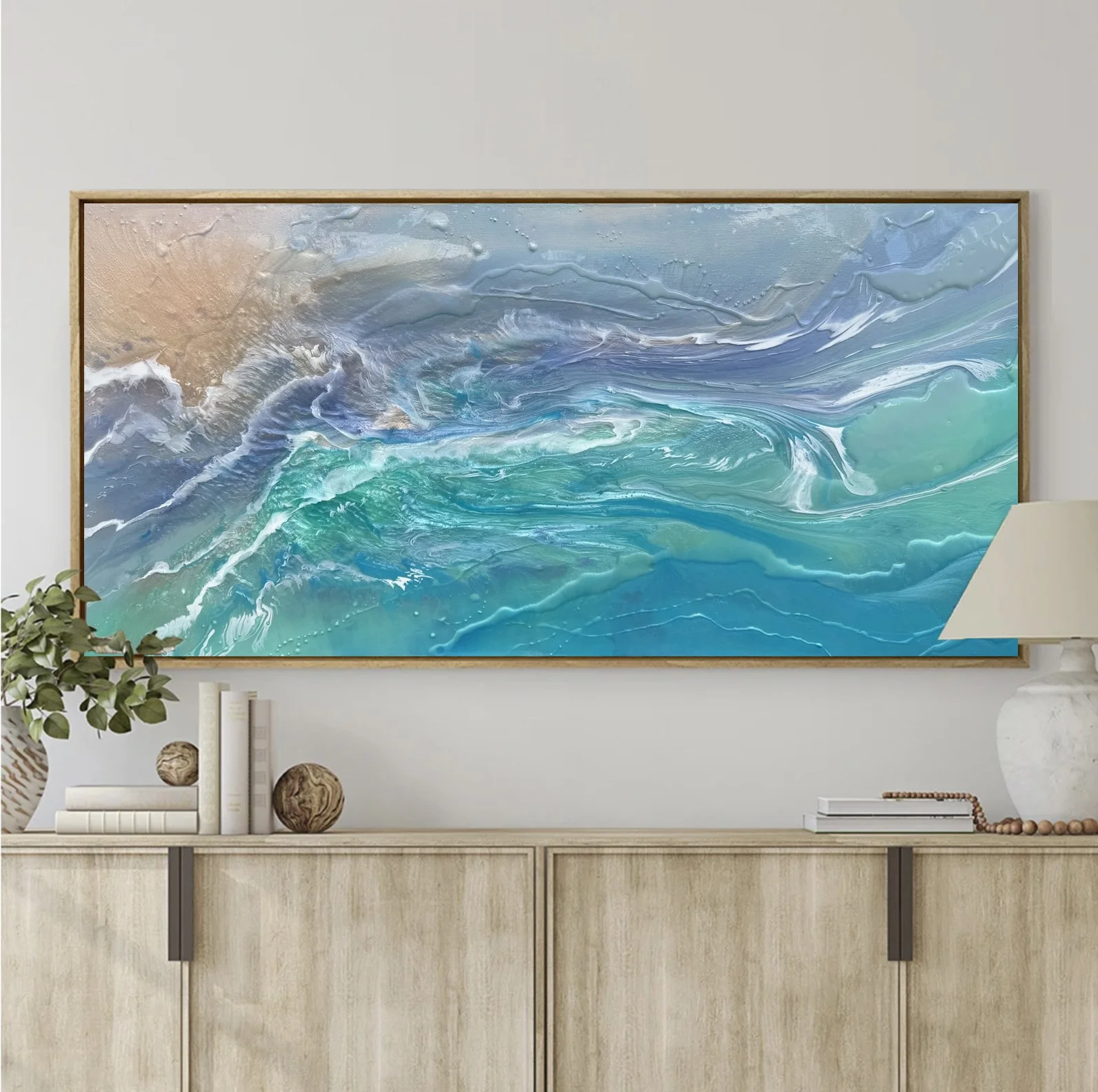Luminence Seas in room framed raw timber above crudenza.jpg