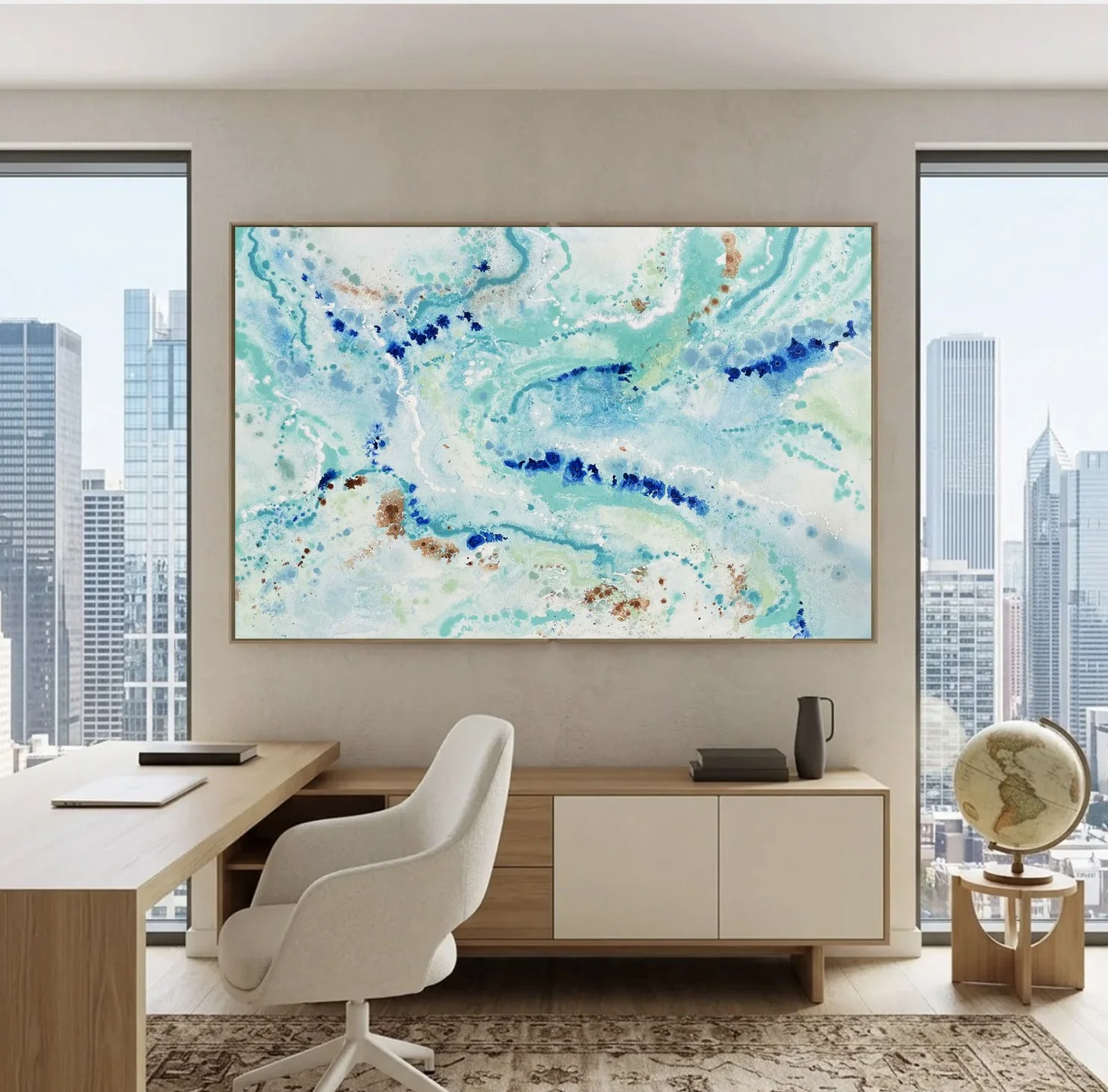 Blue Diamond Reef Acrylics on Canvas framed in office.jpg