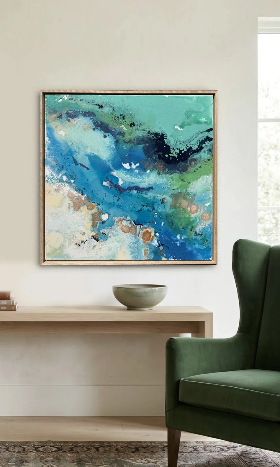 Where Ocean meets Earth- framed near arm chair.jpg