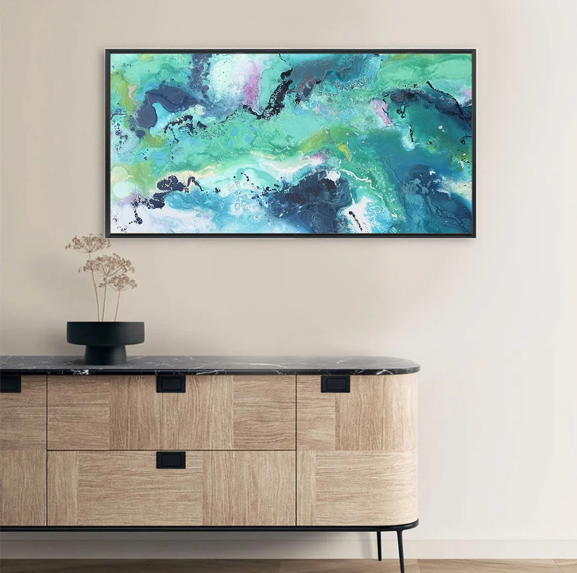 Where Wonder Lives Beneath framed in Black above cabinet.jpg