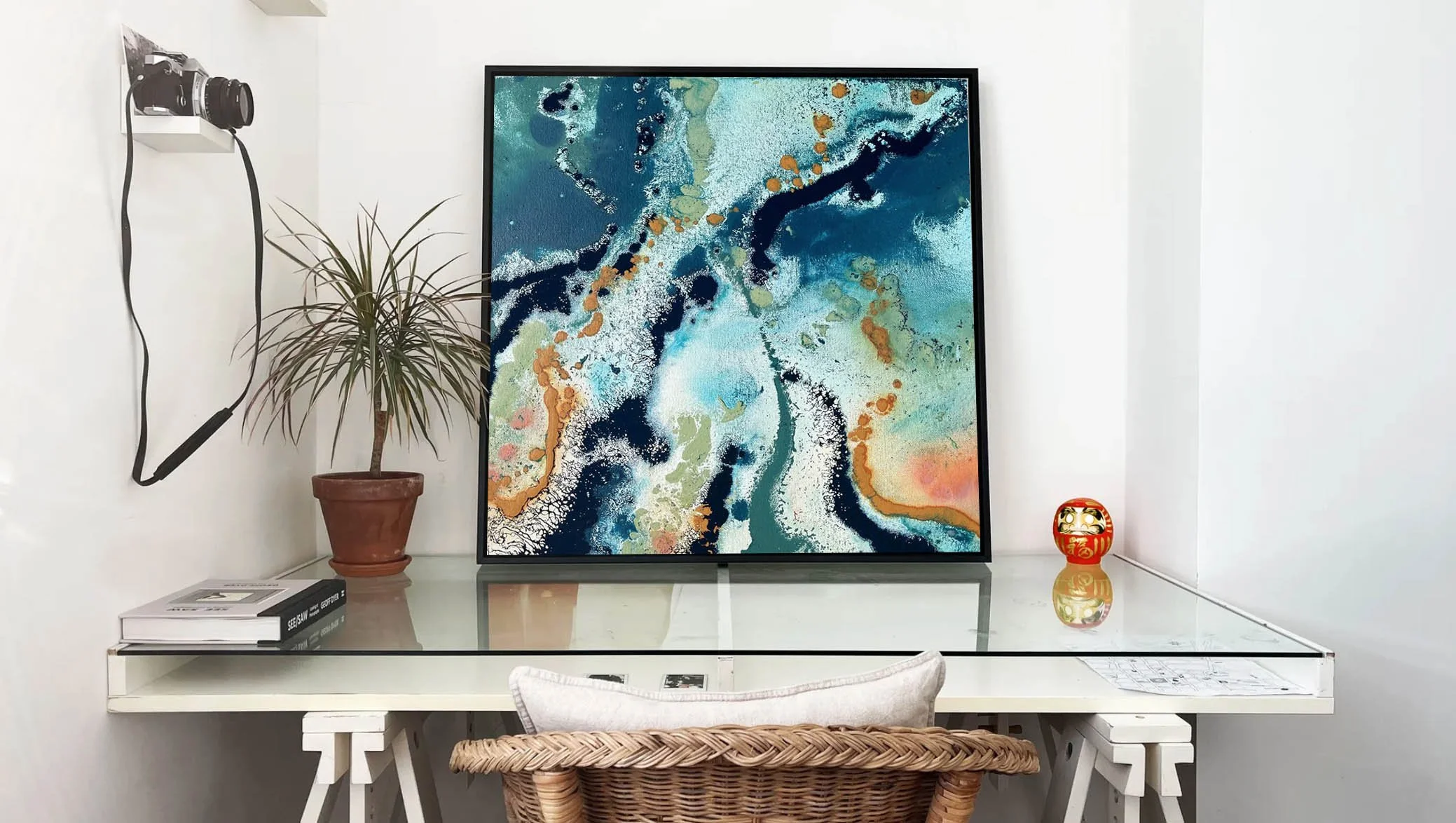 hawaii vibes framed in black leaning on desk.jpeg