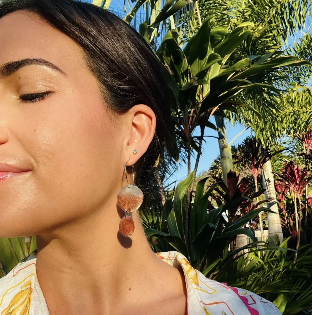 earrings on lady double drops natural.jpg