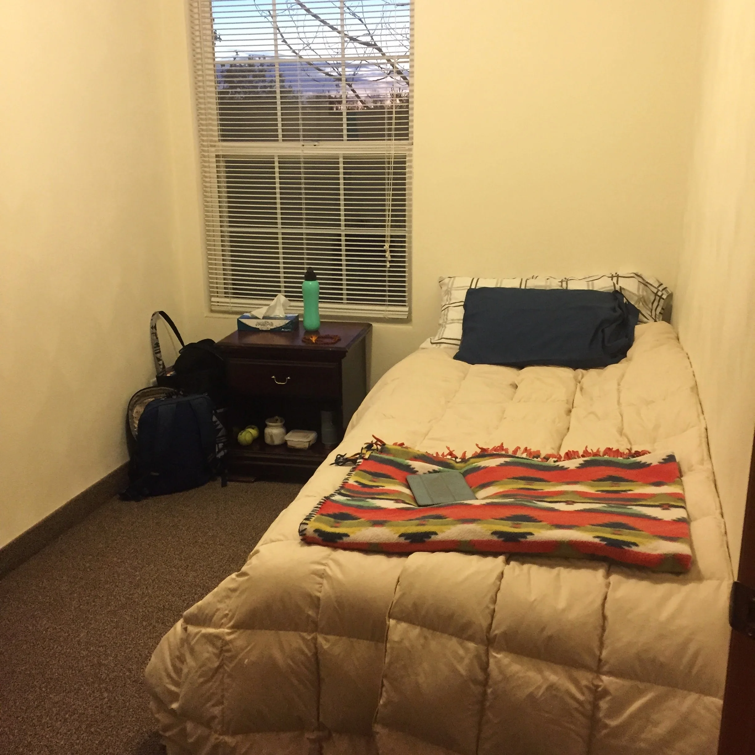 My room, before handing over our devices - I had beautiful sunset views.