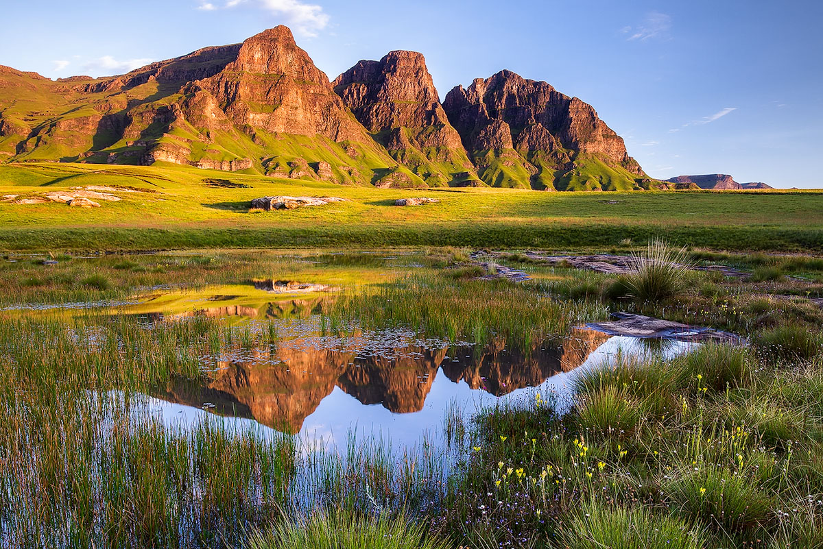 The Devil's Knuckles at sunrise seen from the Sehlabathebe National Park.