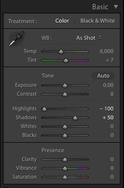 The Basic Panel with shadows reduced.