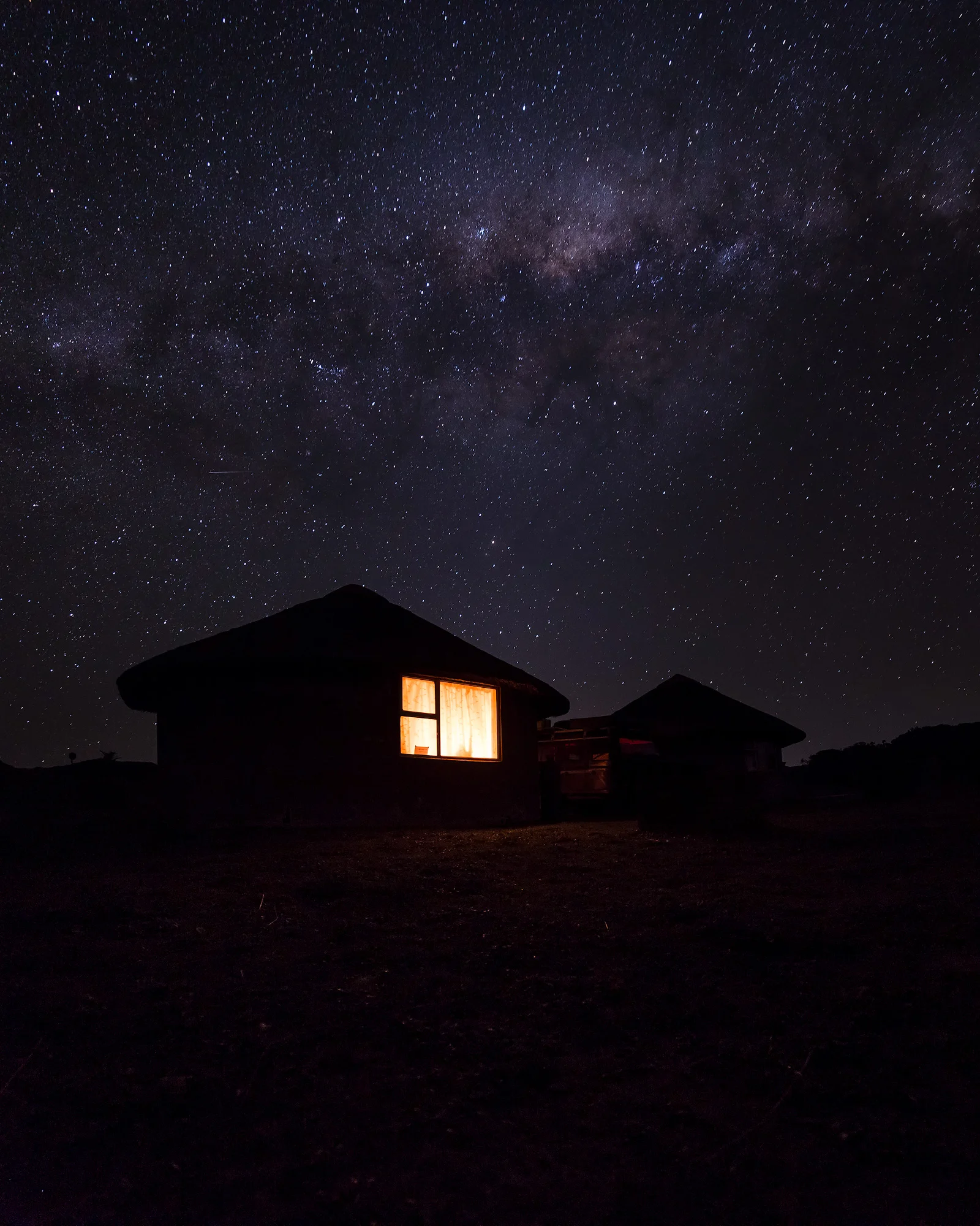 The Milky Way above the Gwe Gwe rondavels.