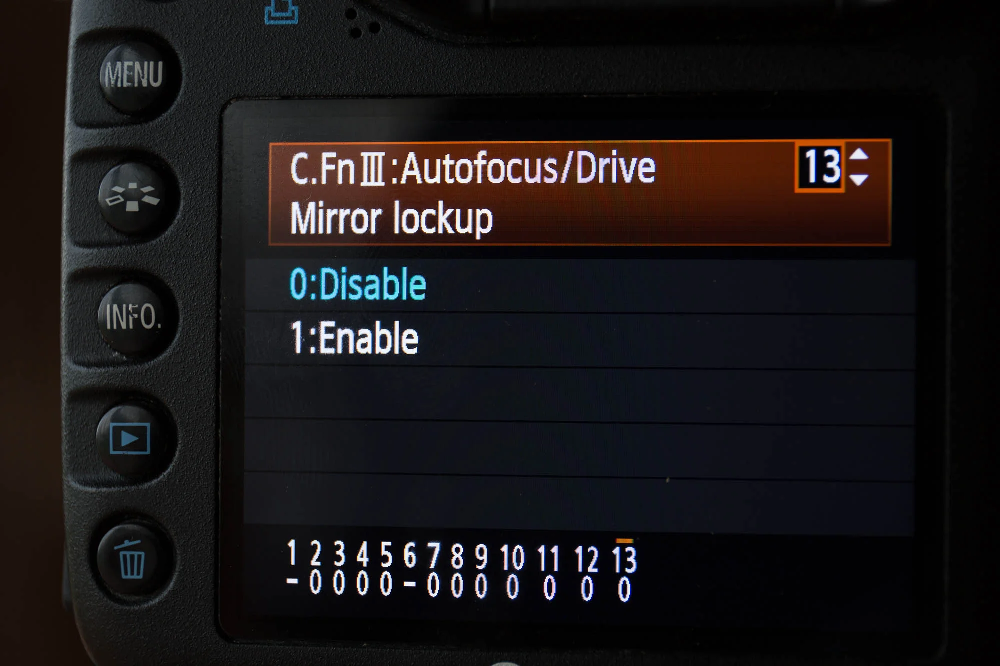 The mirror lockup option is sometimes buried deep inside the camera menu system.