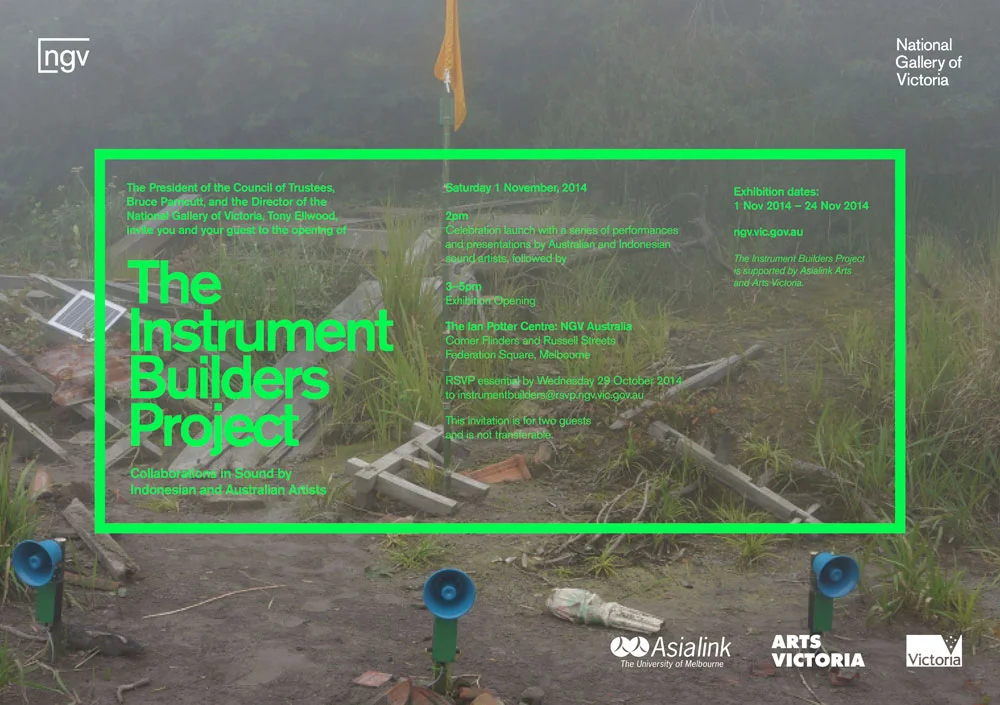 Instrument Builders Project curated by Kristi Monfries and Liquid Architecture director Joel Stern. Image on NGV invite by Michael Candy and Pia Van Gelder