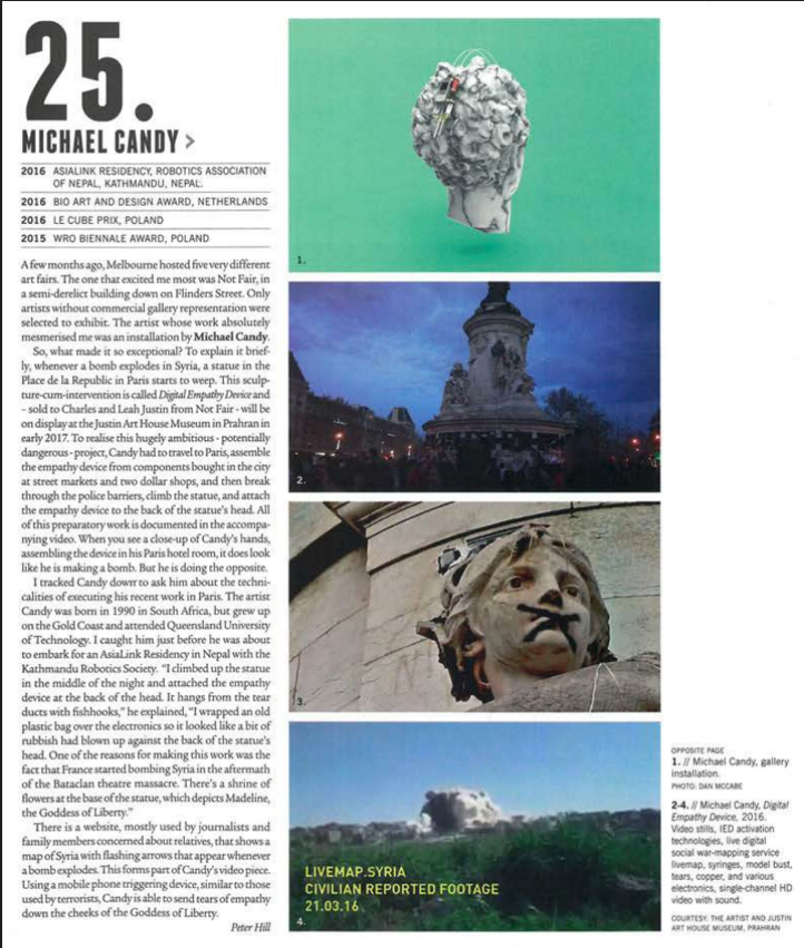 Michael Candy article by Peter Hill, Art Collector magazine 2017