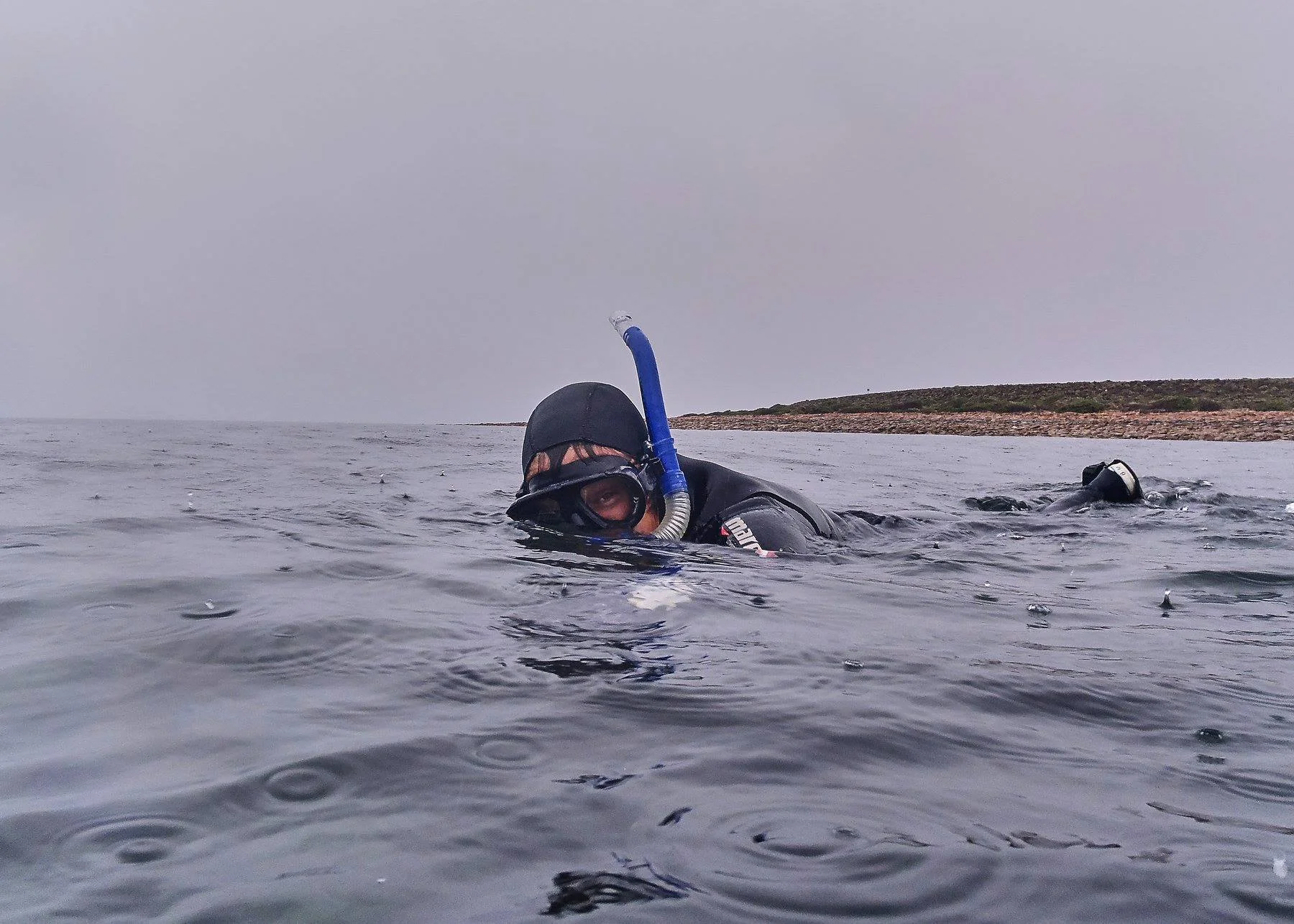 Joyce Hinterding in action 2018. The conditions were grey and rainy above water and calm and psychedelic beneath. The overcast day provided the perfect conditions for snorkelling as it helped to enhance the colours below.