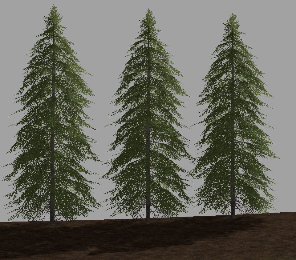 Three stage 4 spruce all at their default size