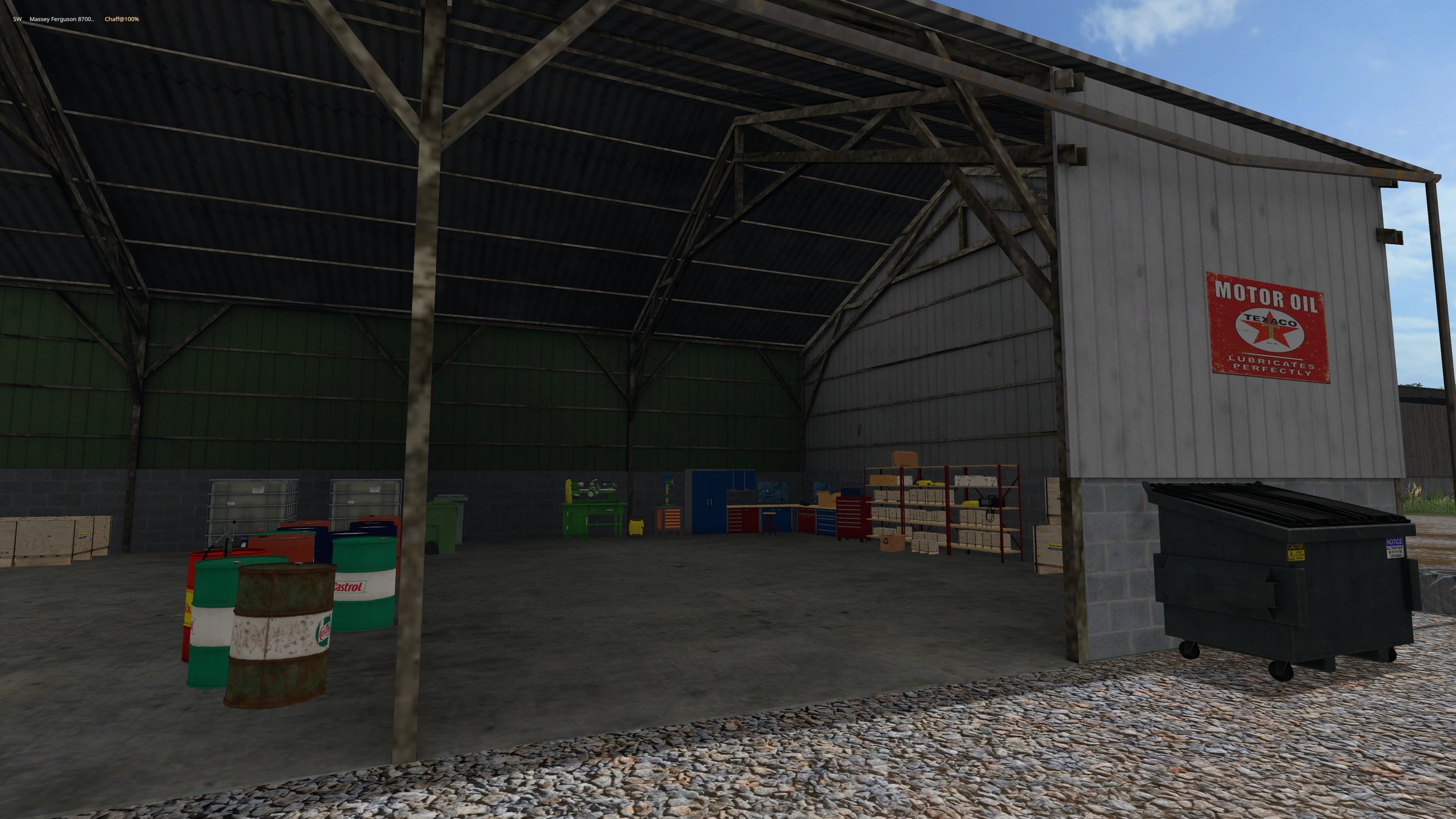 Detail added to the farms workshop. As a nod to Jerry I got the idea to use this building as a workshop from one of his videos. I already had the asset on my map but had been using another building as the workshop. When I saw Jerry's video I thought 'damn, that's how you do it'. While I've strived to create a different look and feel the idea came from seeing him do it first.