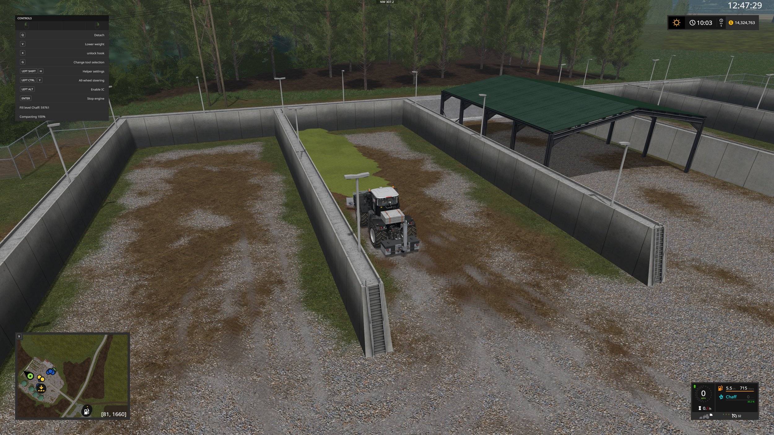 The menu is showing that a bit over 59K liters of chaff has been added to the right bunker