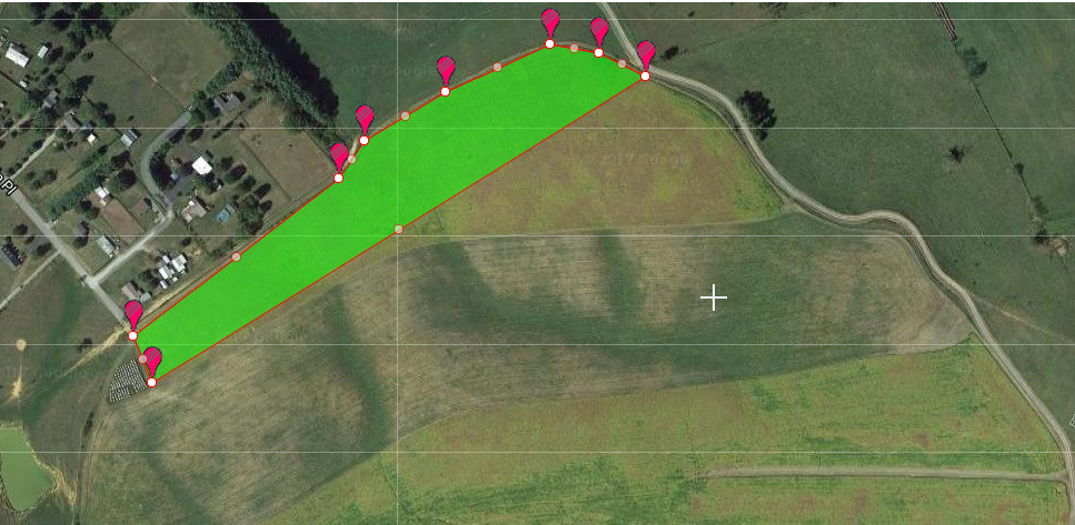 By clicking along the edge of the field I can define the shape of the area that I'm interested in.