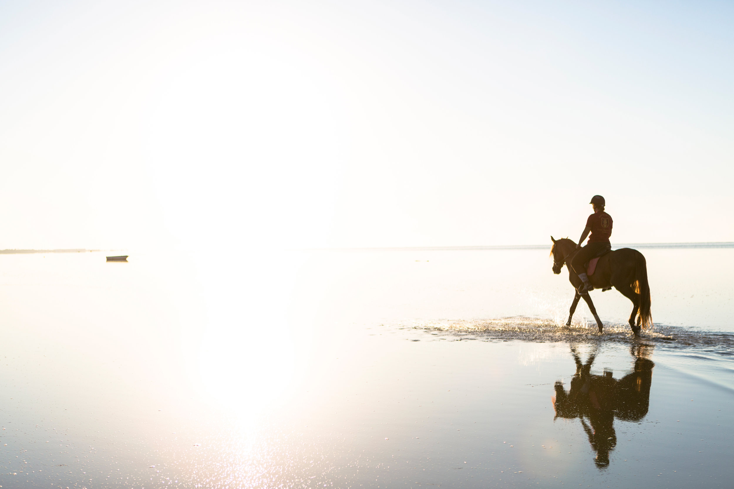 Woman on horseback in shallow water, Djerba, Tunisia.jpg