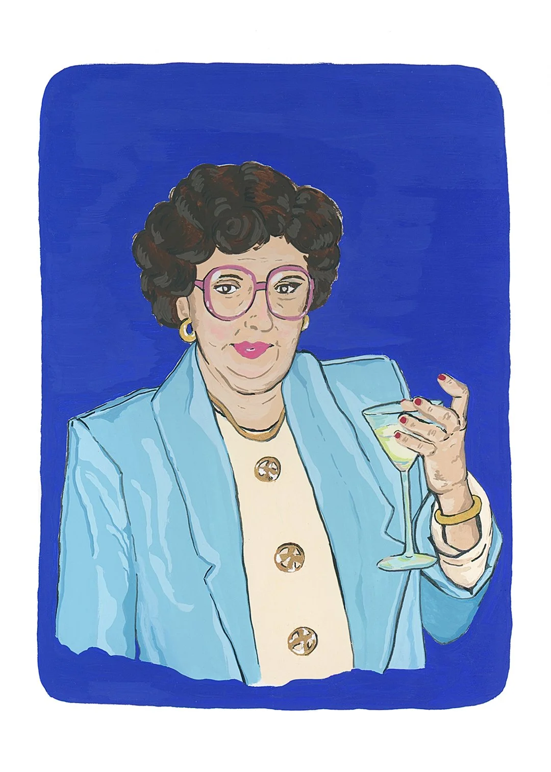 Aunt Helen with martini. Gouache on paper.