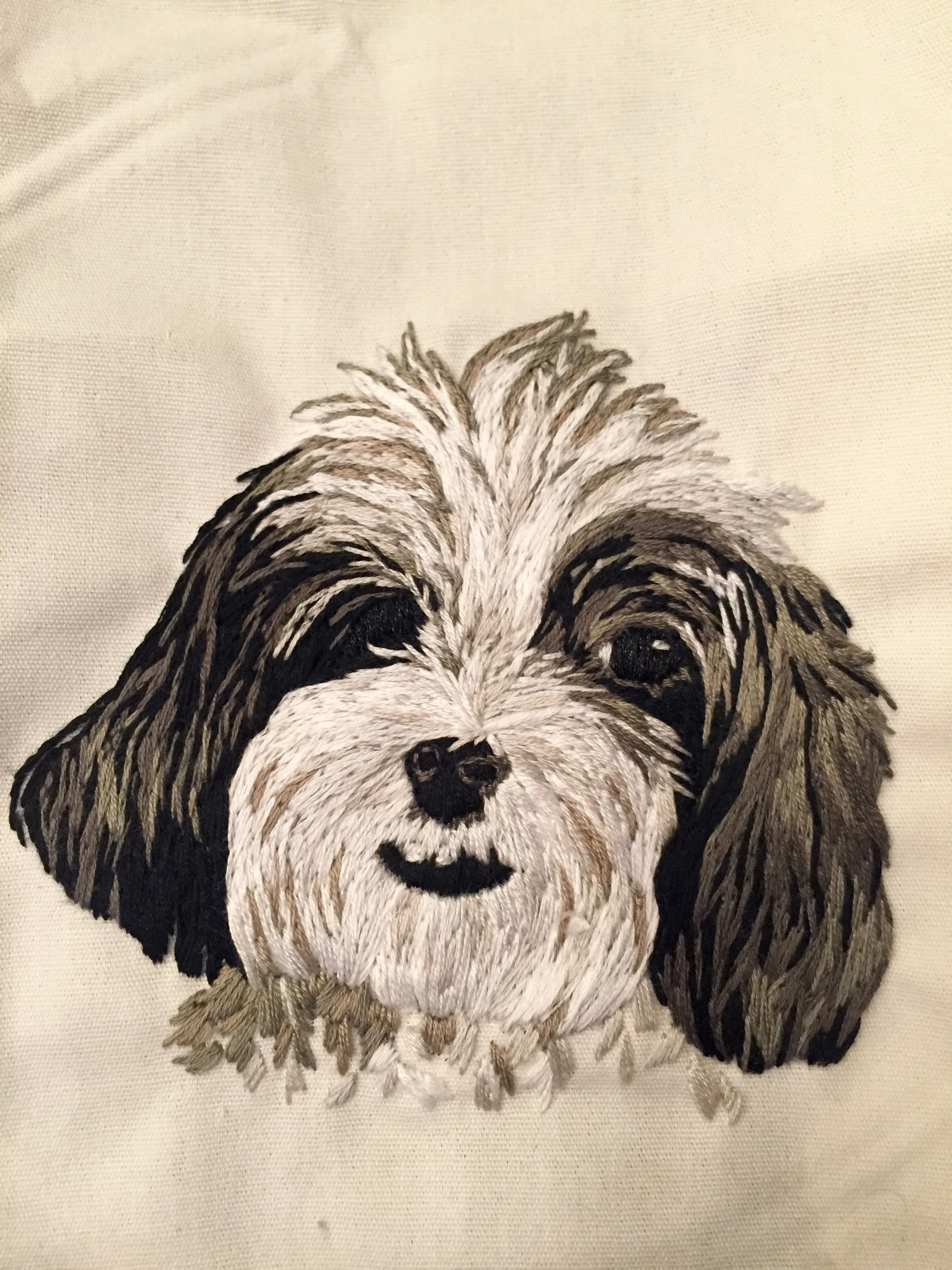   Hand embroidered custom pet portrait of Violet.  