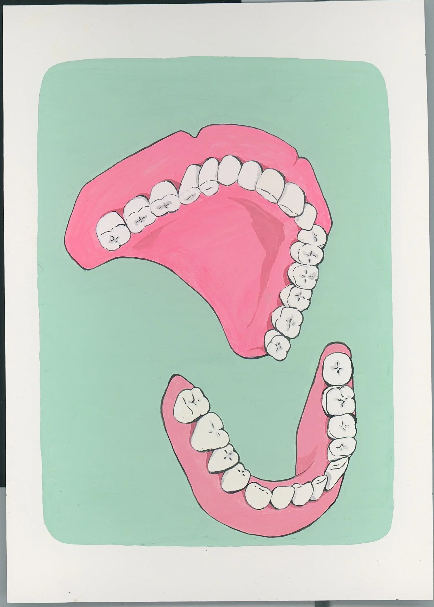 Grandma's dentures. Gouache on Paper.